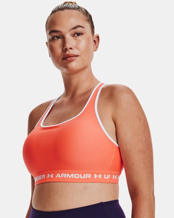 Women's Armour® Mid Crossback Sports Bra, Orange, pdpMainDesktop image number 4